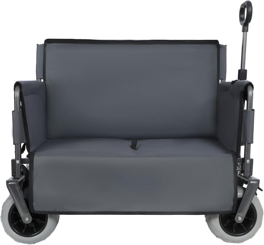 3-in-1 500lbs Large Collapsible Folding Wagon, Convert to Bench, 9'x4' Beach Tires, Foldable Beach Wagon with Wheels for Sand, Outdoor Utility Wagon for Groceries, Camping, Sports, Shopping, Gray