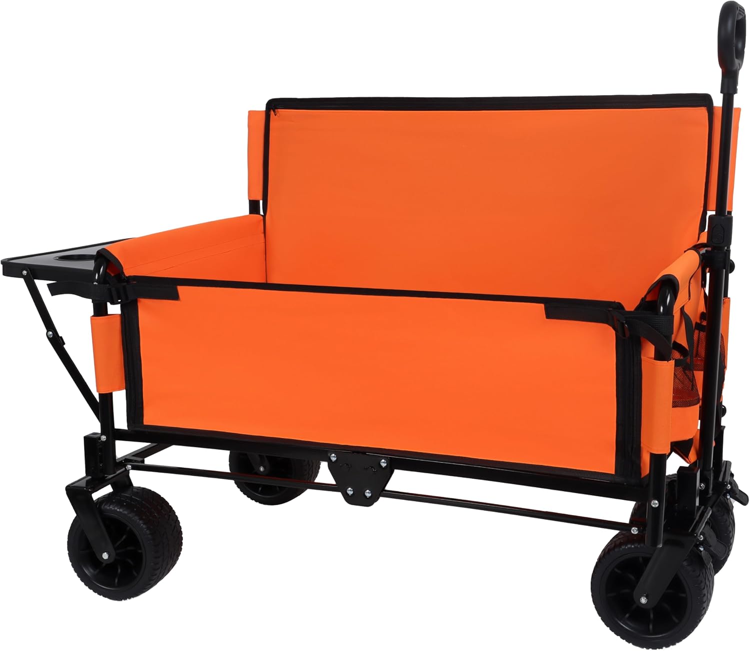 3-in-1 Heavy-Duty Folding Wagon Cart with Bench Seat & Rear Tabletop - 500lbs Capacity, All-Terrain Wheels for Camping, Beach, Sports, Garden (Orange)