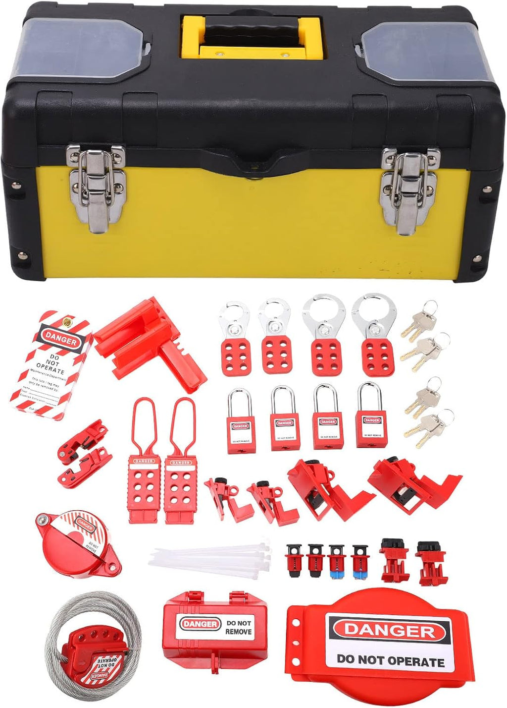 Lockout Tagout Kit, Electrical Lock Out Tag Out Kits Safe Padlocks with Circuit Breaker Lock Hasps Loto Tags Keys Ball Valve Lockout Steel Cable Toolbox Kit for Industrial Chemical