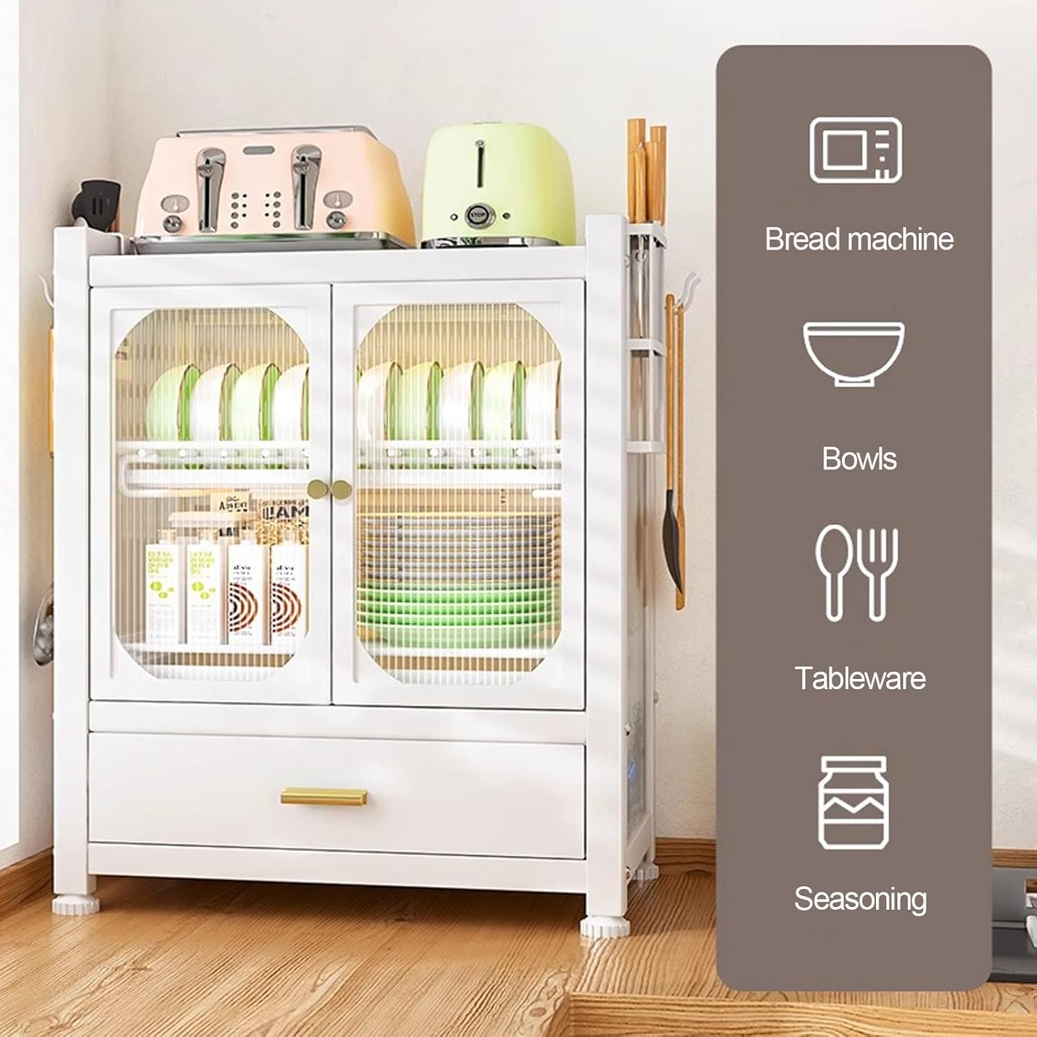 Kitchen Storage Cabinet, Dish Drying Rack, Bakers Rack, Dish Rack for Kitchen Counter, Microwave Stand, Kitchen Cabinets，with Drawer (Color : B)