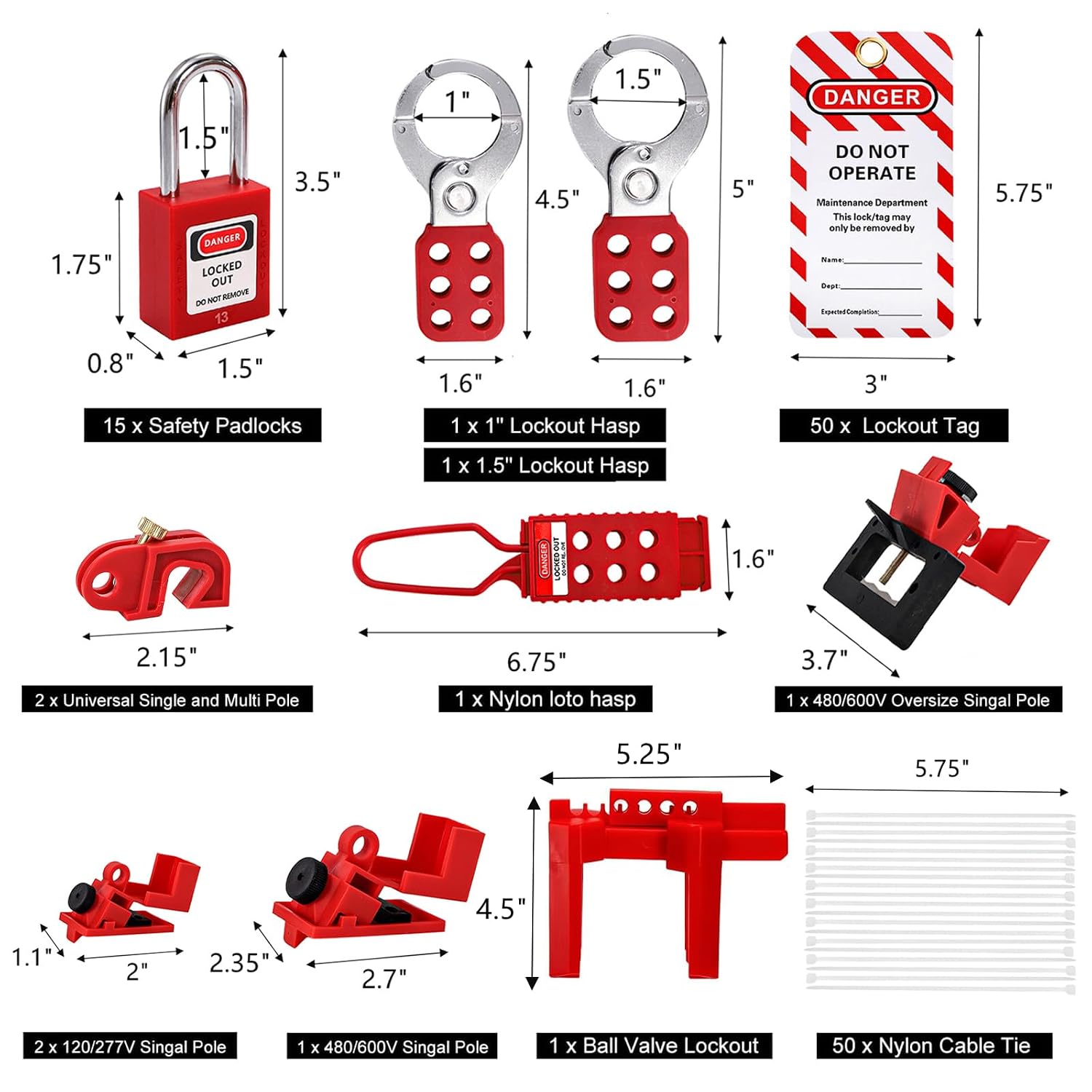 Frcctre Lockout Tagout Station, 80 Pcs Electrical Safety Loto Kit Includes Safty Padlock, Lockout Hasp, Tags,Ties, Circuit Breaker Lock, Ball Valve Lock, Electrical Plug Lock, Steel Cable Lock