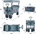 All Terrain Collapsible Wagon Cart with Big Wheels, 350 Pound Capacity Heavy Duty Enlarged Utility Folding Beach Garden Wagon Cart with Brake & Adjustable Handle for Outdoor Camping Shopping