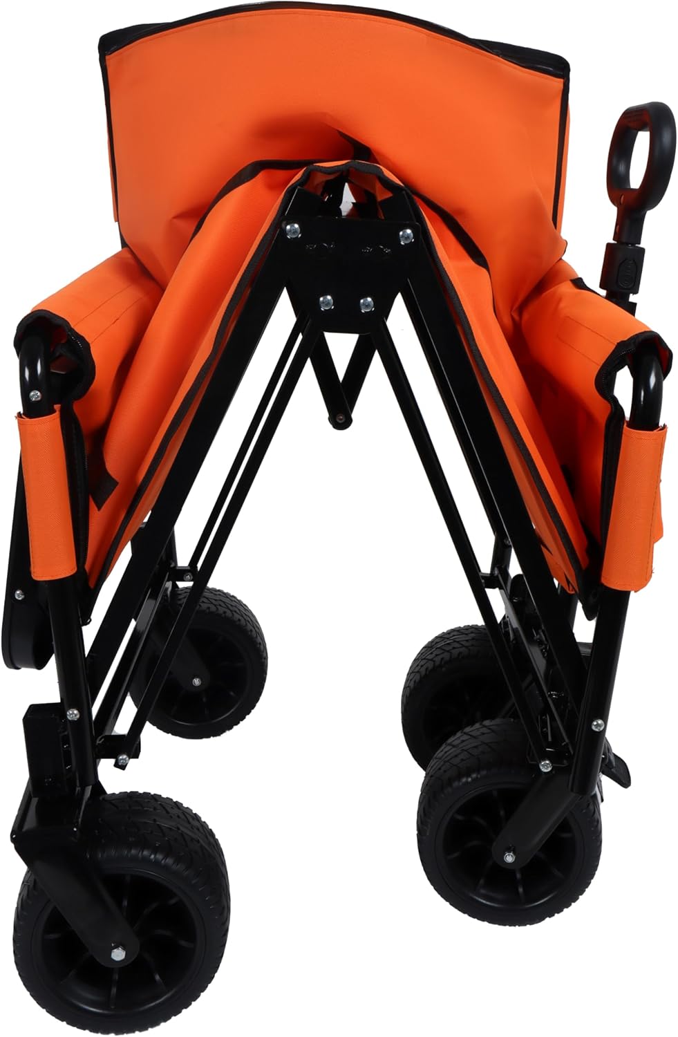 3-in-1 Heavy-Duty Folding Wagon Cart with 500lbs Capacity, All-Terrain Wheels, Rear Folding Tabletop & Bench Seat – Perfect for Camping, Beach, Sports, and Garden Use (Orange)