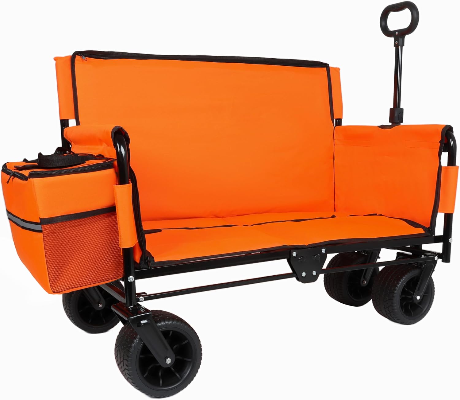 3-in-1 Heavy-Duty Folding Wagon Cart with All-Terrain Wheels, 500lbs Capacity, Bench Seat & Storage – Perfect for Camping, Beach, Sports, and Outdoor Events (Orange)