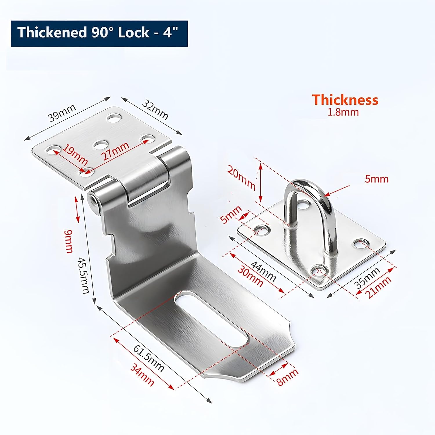 100 PCS Door Hasp Latch, 90 Degree Right Angle Hasp, 201 Stainless Steel Extra Thick Door Clasp, for Doors, Drawers(4inch)