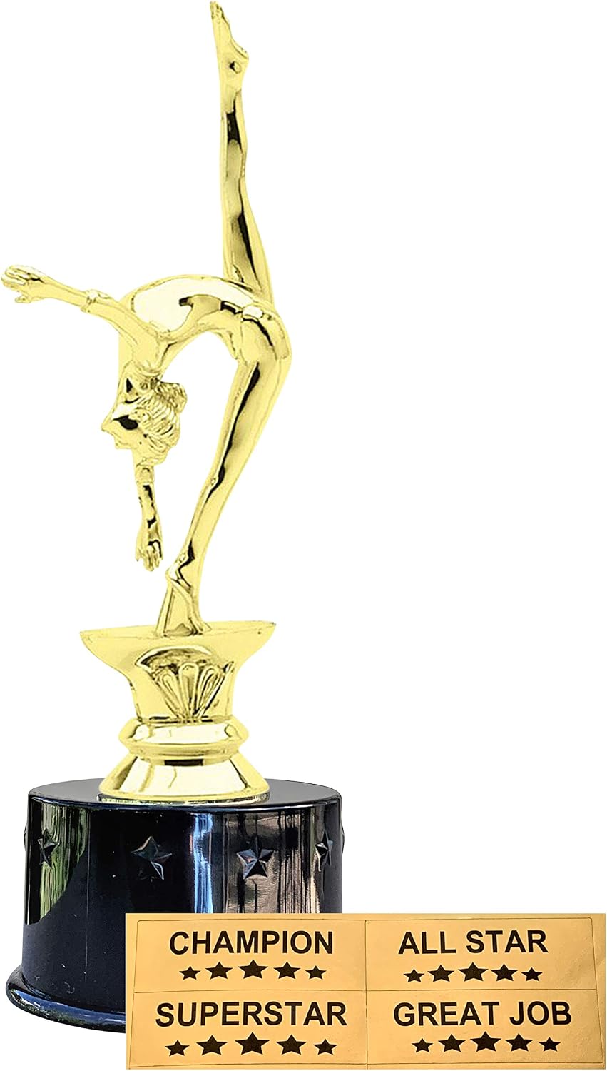 Express Medals Female Girls Gymnastics 2 Award Trophy Party Favor Gift Prize Including 4 Gold Color Decals to Custom Personalize The Black Round Base