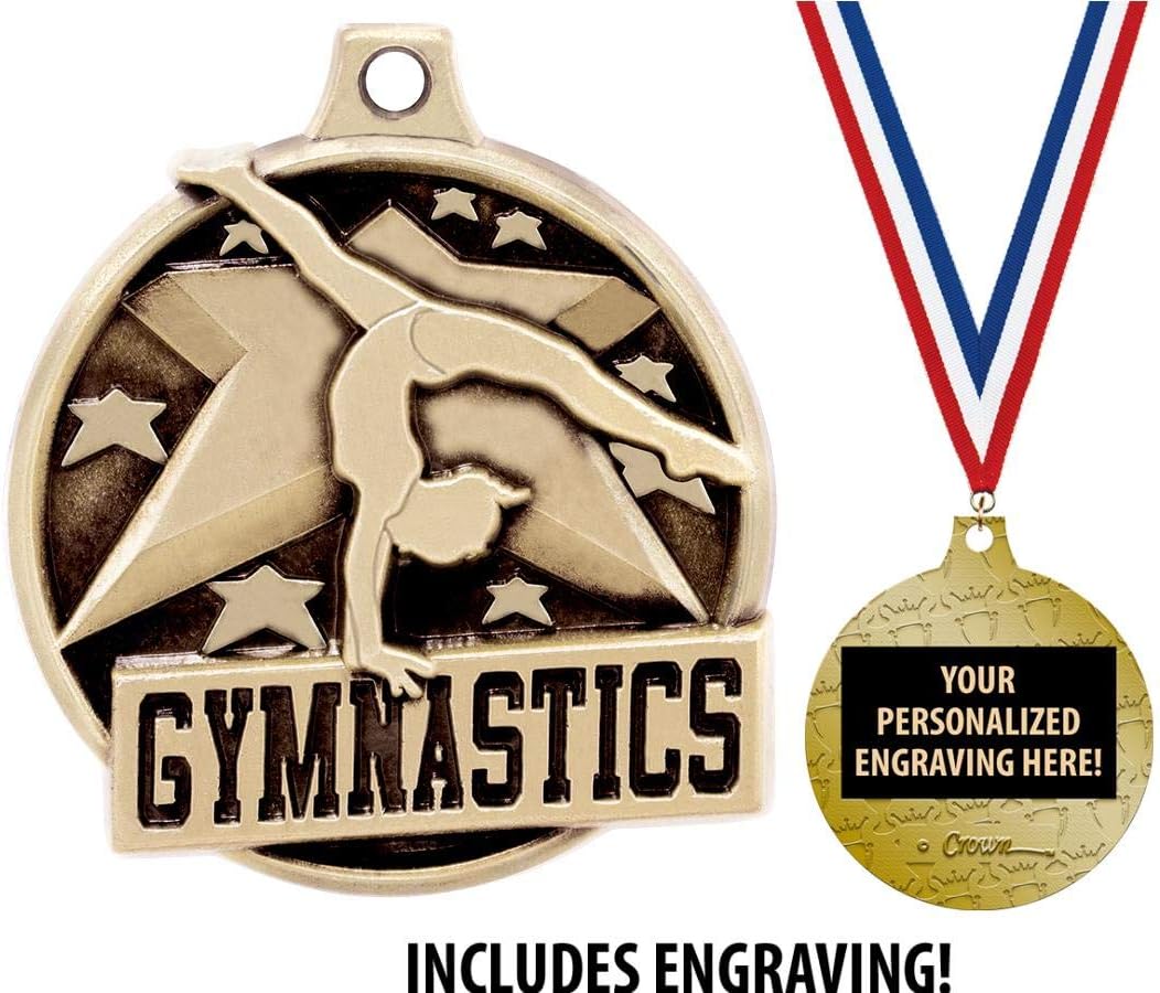 Gymnastics Medals - 1 1/2' Gold Gymnastics Medals, Great Kids Gymnastics Awards with Custom Engraving Prime