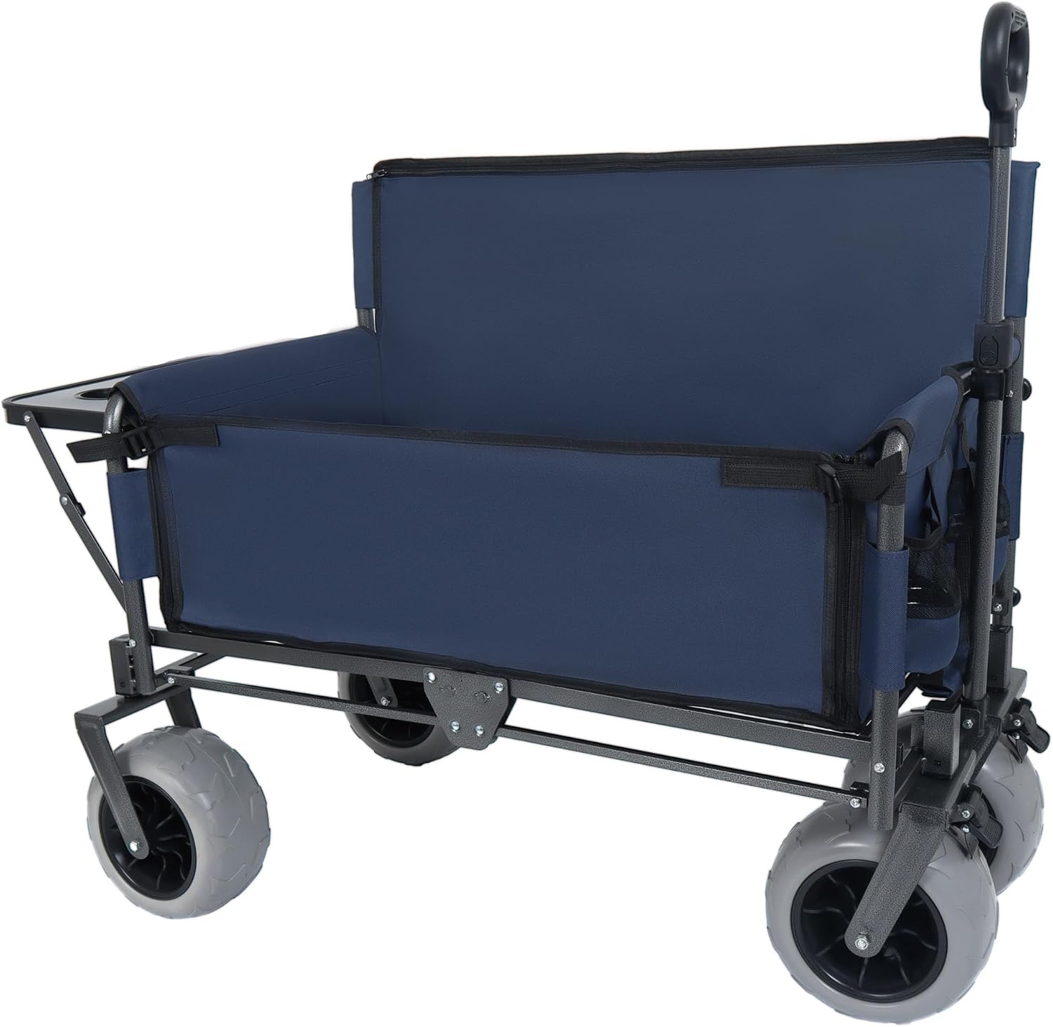 3-in-1 Folding Wagon with Seats and Table, All Terrain Beach Cart with Big Wheels for Sand, 500lbs Heavy Duty Collapsible Wagon for Camping Family Shopping (Dark Blue)