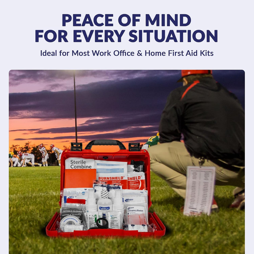 MFASCO 2021 OSHA/ANSI Class B First Aid Kit | Waterproof Rugged Case, Type II & IV - Emergency Medical Supplies for Businesses, Construction Environments, and Jobsites | Portable and Outdoor Ready