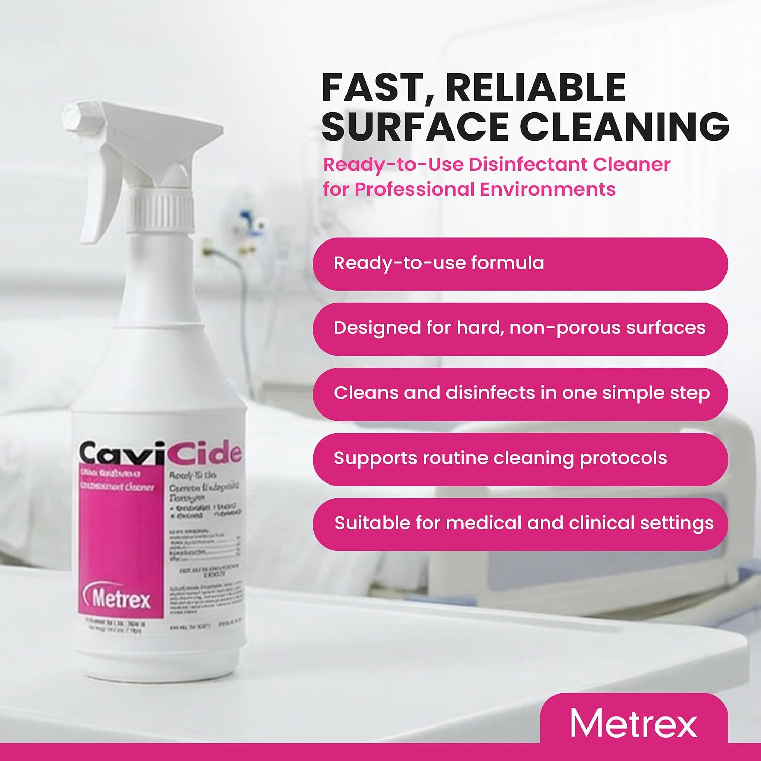 Metrex CaviCide Germicidal Surface Disinfectant Spray – EPA-Registered Quaternary Ammonium Cleaner – Kills Flu Virus, Bacteria & Fungi – Hospital-Grade for Medical & Dental – 24 fl oz, 12-Pack (Case)