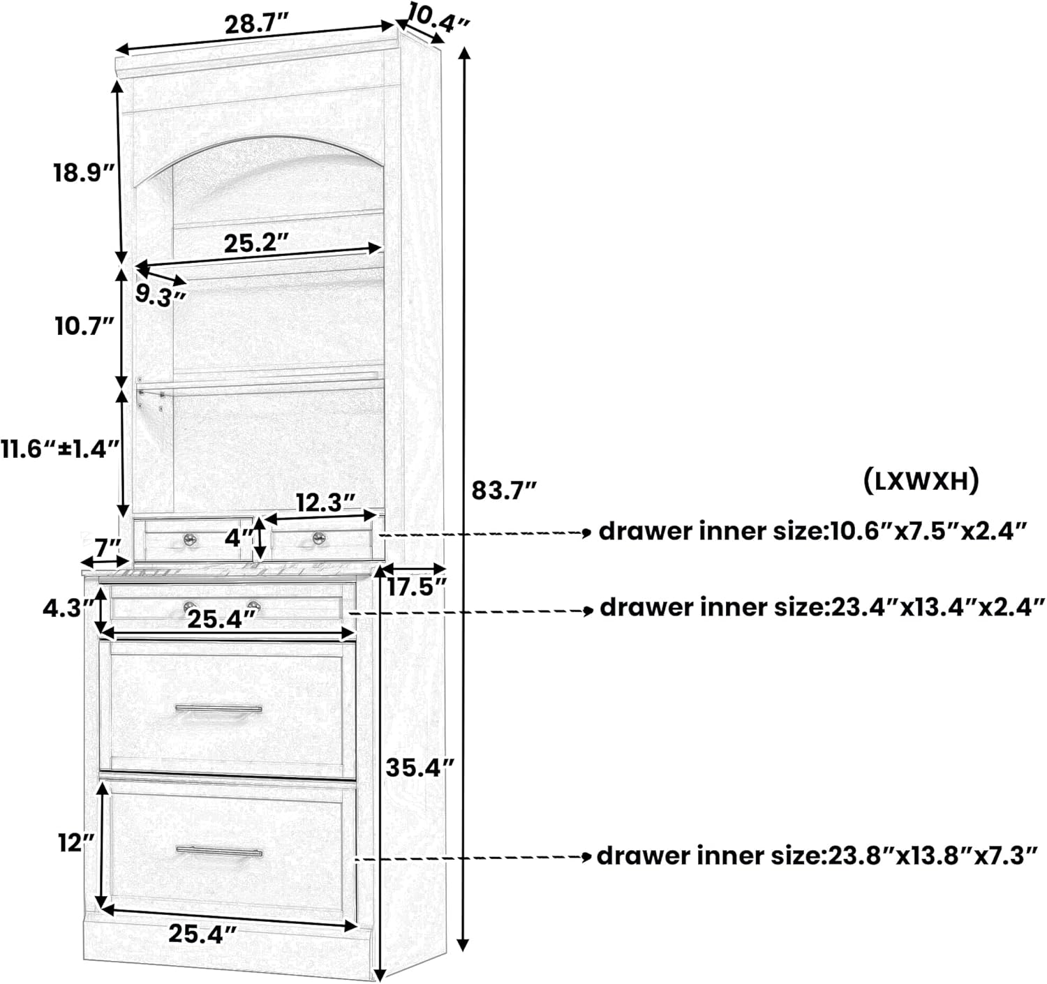 84' Modern Design Freestanding Storage Cabinet, Kitchen Storage Bakers Rack with Sturdy P2 MDF Frame, Utility Food Cupboard with 5 Storage Drawers for Kitchen/Dining Room/Living Space, Gray