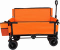 3-in-1 Heavy-Duty Folding Wagon Cart with 500lbs Capacity, All-Terrain Wheels, Bench Seat & Ice Pack – Perfect for Camping, Beach, Sports, and Outdoor Events (Orange)