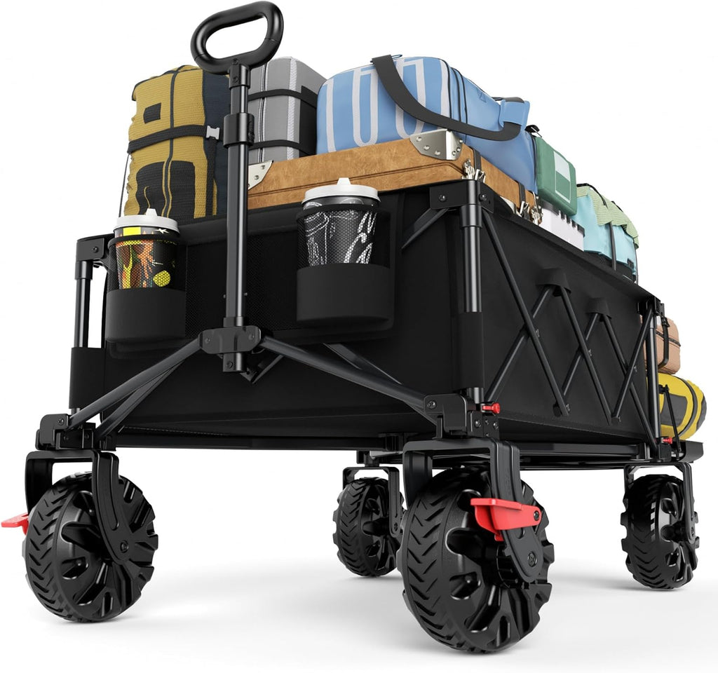 TIMBER RIDGE 600L Beast Wagon 26' W Extra Wide All Terrain Folding w/Big Wheels, Cargo Net & Tailgate, 400lbs Heavy Duty Portable Cart 54.5' L Large Collapsible Wagons for Camping, Sports, Dogs, Black