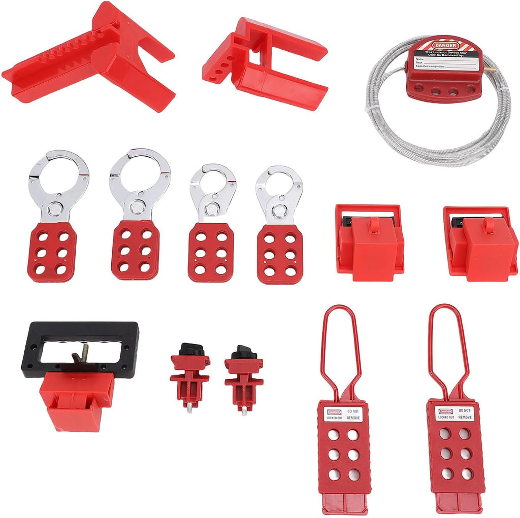 Yinhing Lockout Tagout Kit Electrical Loto, Clamp On Circuit Breaker Lockout Group Hasps Safety Padlocks Set with Tool Box for Industry