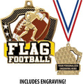 Crown Awards Custom Flag Football Medals, 2 1/4' Shieldz Flag Football Award Medals with Free Engraving Prime