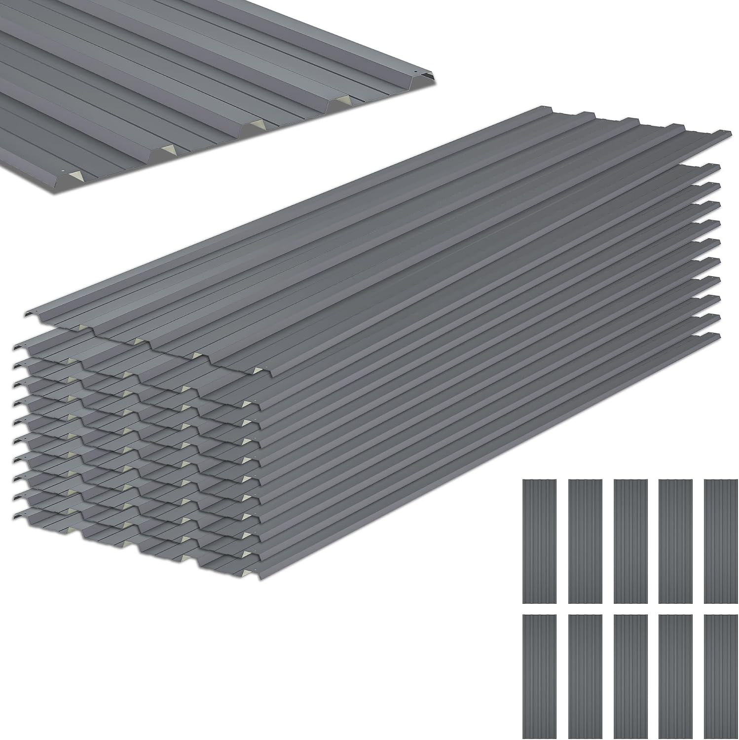 Metal Roof Panels 10 Pcs Galvanized Steel Roofing Panels with Screw Resistant,Versatile and Durable Suitable for Garages,Sheds, Stables and Mobile Homes Gray 70 sq.ft