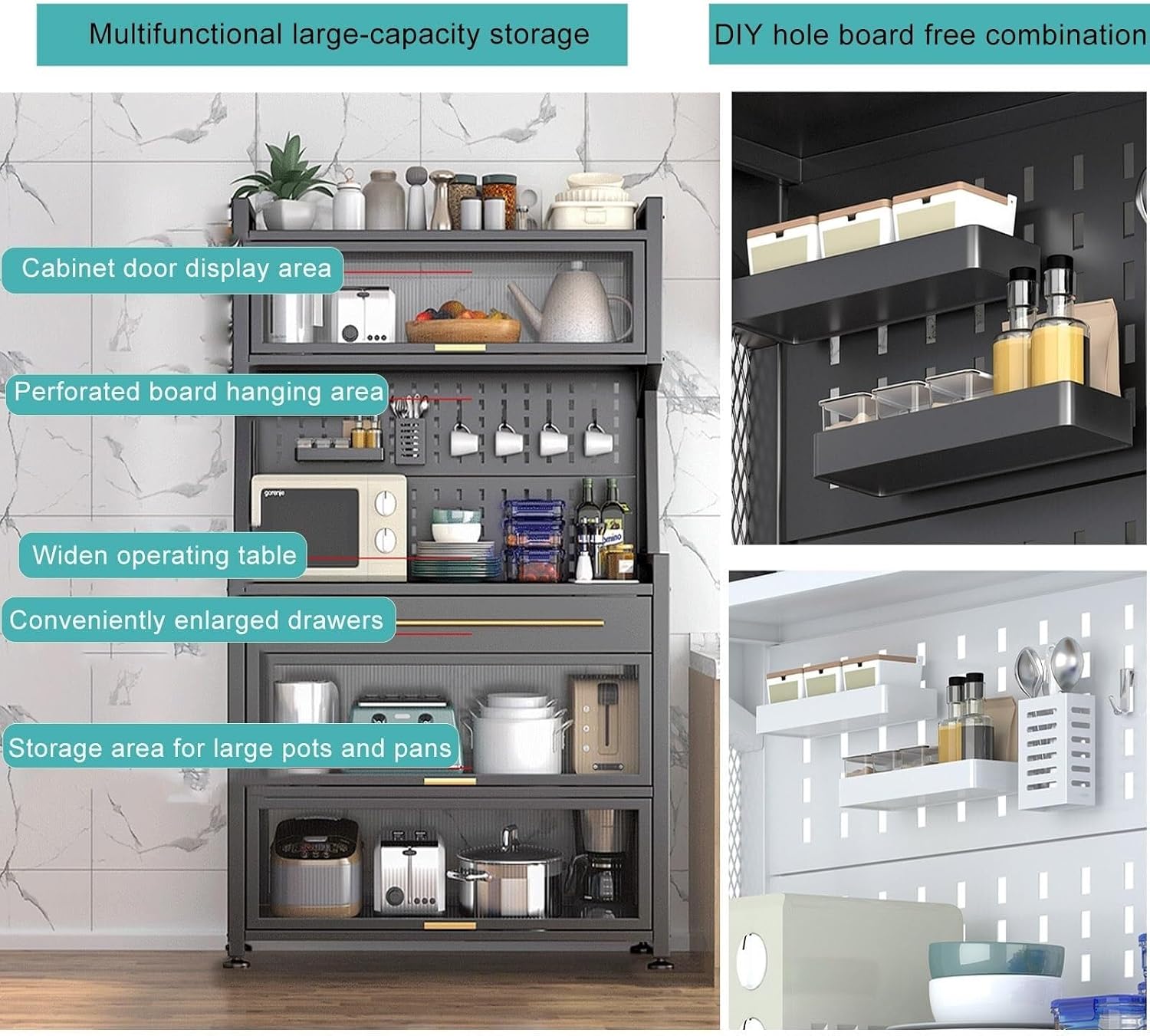 Versatile Kitchen Storage Cabinet with Flip Door & Drawer, Freestanding Baker's Rack & Microwave Stand, Adjustable Shelves for Dining & Living Room Organization