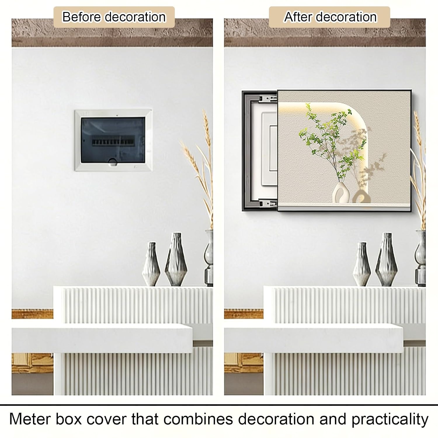 Hidden Electricity Meter Box Decorative Painting, Electrical Panel Cover for Home Decor, Breaker Box Pegboard Protection Cover, Crystal Film Surface(Gold 2,70 * 50cm/27.5 * 19.7in)