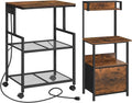 MAHANCRIS Mobile Printer Stand and Printer Stand with Drawer Bundle, 3-Tier Industrial Printer Cart with Power Outlets and 2 USB Ports, Printer Table with File Cabinet, PTHR78E01-PTHR3501