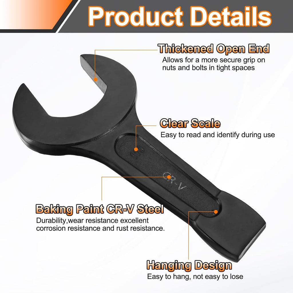 HARFINGTON Open End Striking Wrench 110mm Metric CR-V Steel Single Open Spanner Baking Paint U Shape Head Wrench Hand Tool for Mechanical Automotive Repair