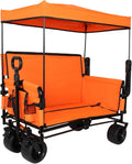 3-in-1 Heavy-Duty Folding Wagon Cart with Adjustable Canopy & Bench Seat – 500lbs Capacity, All-Terrain Utility Cart for Camping, Beach, Sports, Garden Storage (Orange)