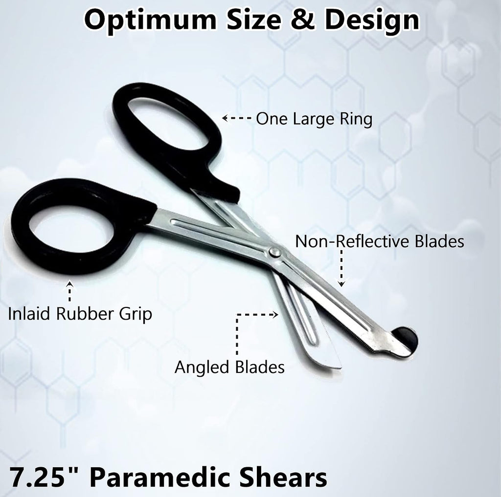 Set of 250 Trauma Shears Medical Supplies 7.25' for Paramedics Made of Stainless Steel Nurse Bandage Scissors Comes with Deep Serrations for Cutting Gauze, Tape, Clothing, Bandages, Straps - BLACK