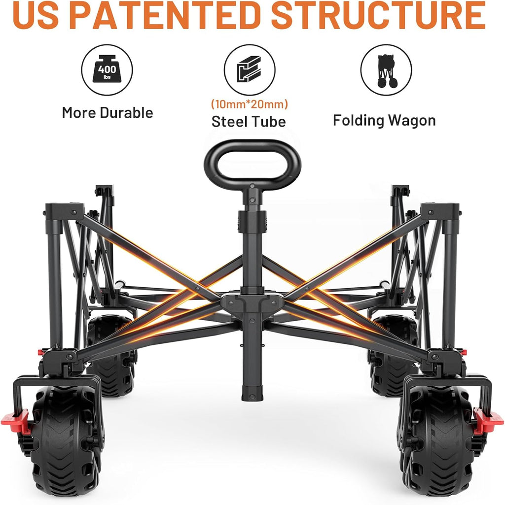 TIMBER RIDGE 600L Beast Wagon 26' W Extra Wide All Terrain Folding w/Big Wheels, Cargo Net & Tailgate, 400lbs Heavy Duty Portable Cart 54.5' L Large Collapsible Wagons for Camping, Sports, Dogs, Black
