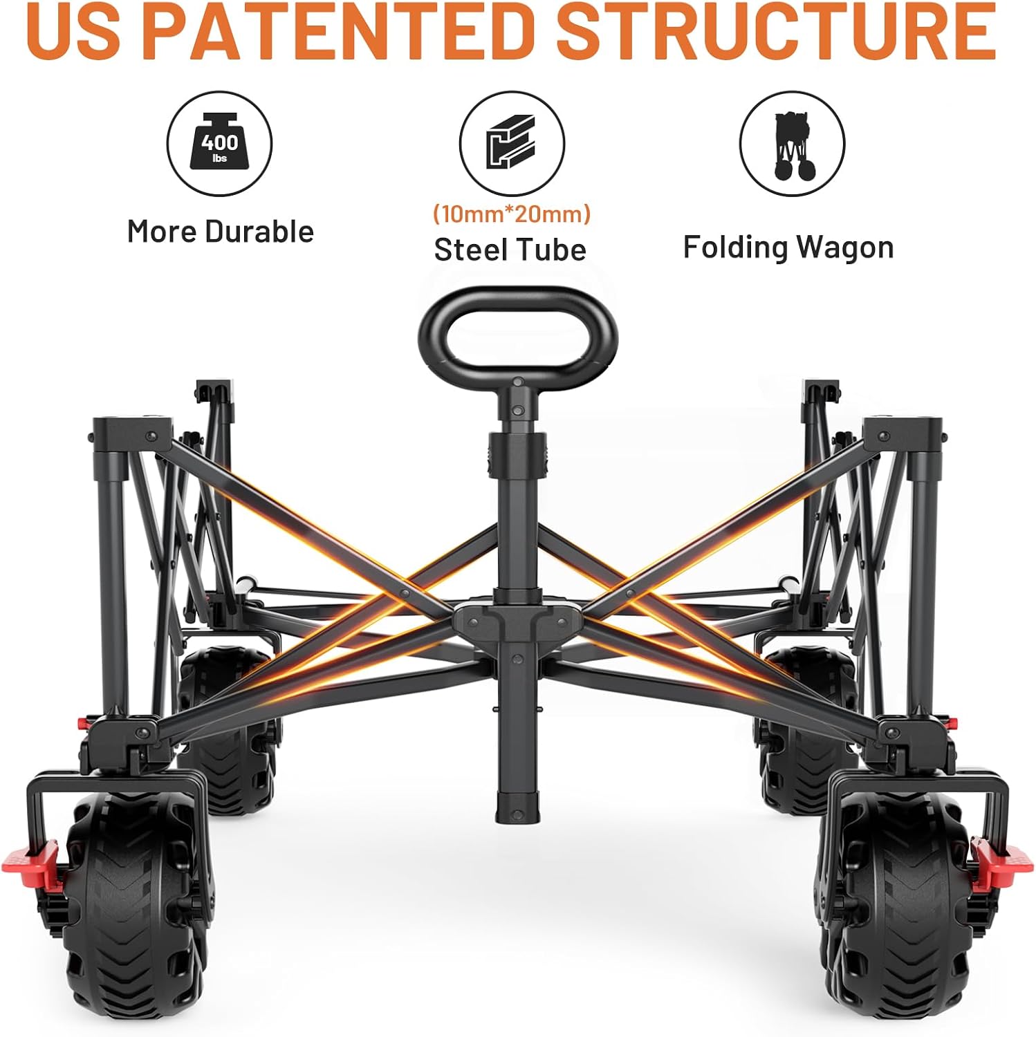TIMBER RIDGE 600L Beast Wagon 26' W Extra Wide All Terrain Folding w/Big Wheels, Cargo Net & Tailgate, 400lbs Heavy Duty Portable Cart 54.5' L Large Collapsible Wagons for Camping, Sports, Dogs, Black