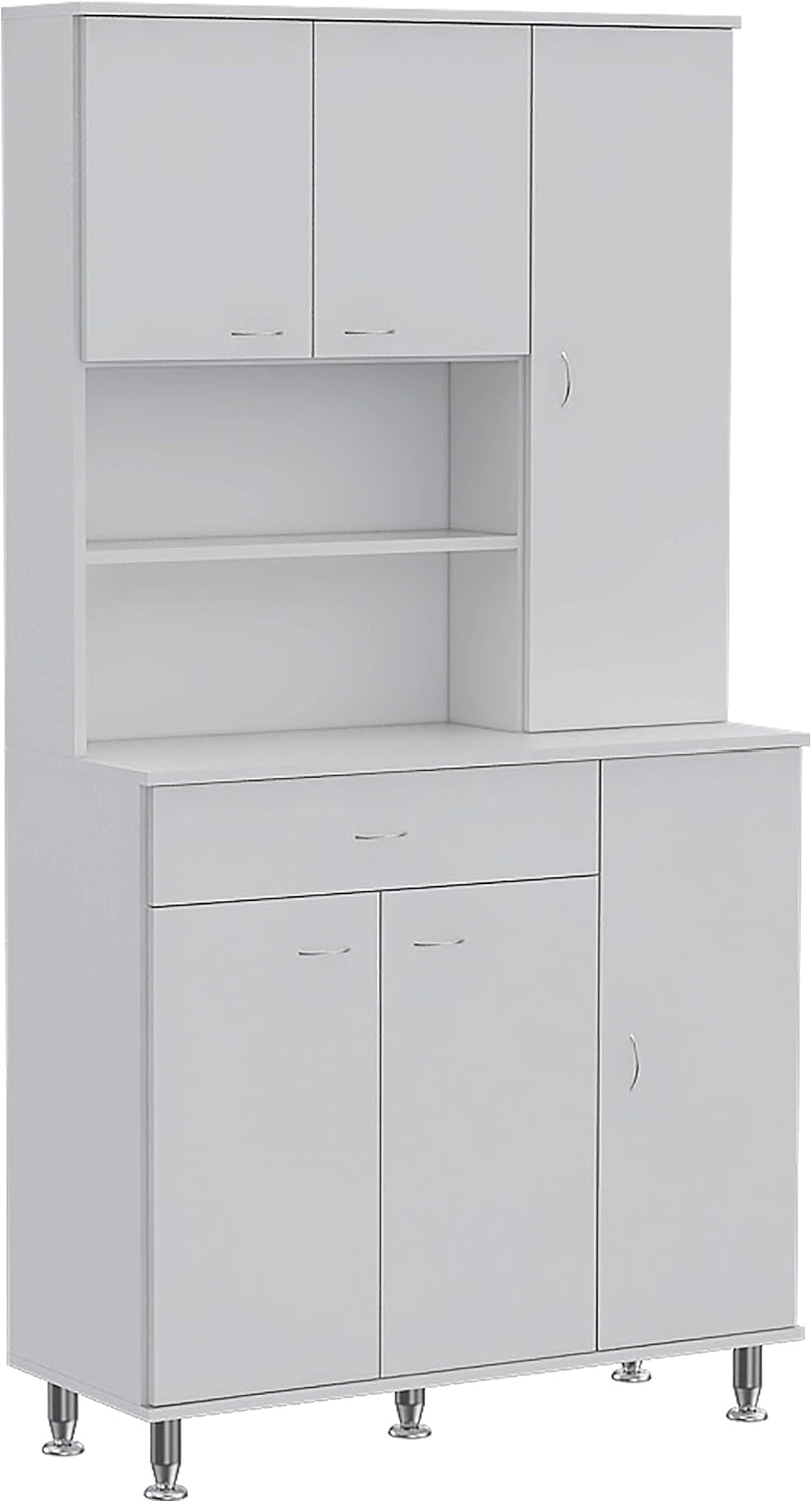 66' 10 Shelves & 1 Drawer Freestanding Storage Cabinet, Kitchen Storage Bakers Rack with 6 Covered Doors, Utility Food Cupboard for Home Kitchen Areas, White
