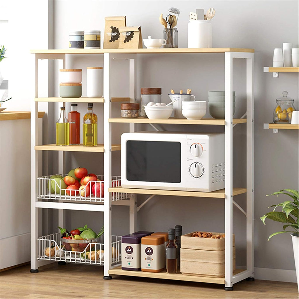 Shelf Unit Microwave Stand with Storage and Drawer Storage Cart Workstation Shelf 4-Tier Kitchen Baker's Rack Utility Shelf for Kitchen Cabinet Tableware (Color : White Size : 80x30x106cm)