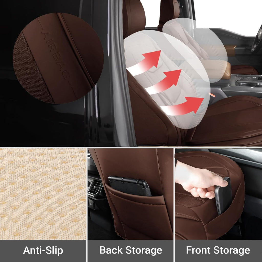 Coverland Custom Car Seat Covers Compatible with 2003-2008 Mazda, Mazda6 Sport Wagon - Premium Leather Non-Slip Memory Foam Waterproof Seat Cover Custom fit Interior Protector [Front-Dark Brown]