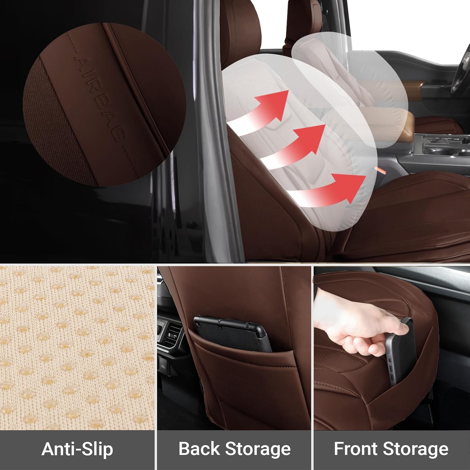 Coverland Custom Car Seat Covers Compatible with 2003-2008 Mazda, Mazda6 Sport Wagon - Premium Leather Non-Slip Memory Foam Waterproof Seat Cover Custom fit Interior Protector [Front-Dark Brown]