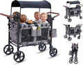 Stroller Wagon for 4 Kids, 4 Seater Wagon Stroller with Snack Tray, Large Storage Bag, Phone Cup Holder, Removable Canopy, Foldable Wagon Stroller 4 Seater with Adjustable Push Handles (Grey)