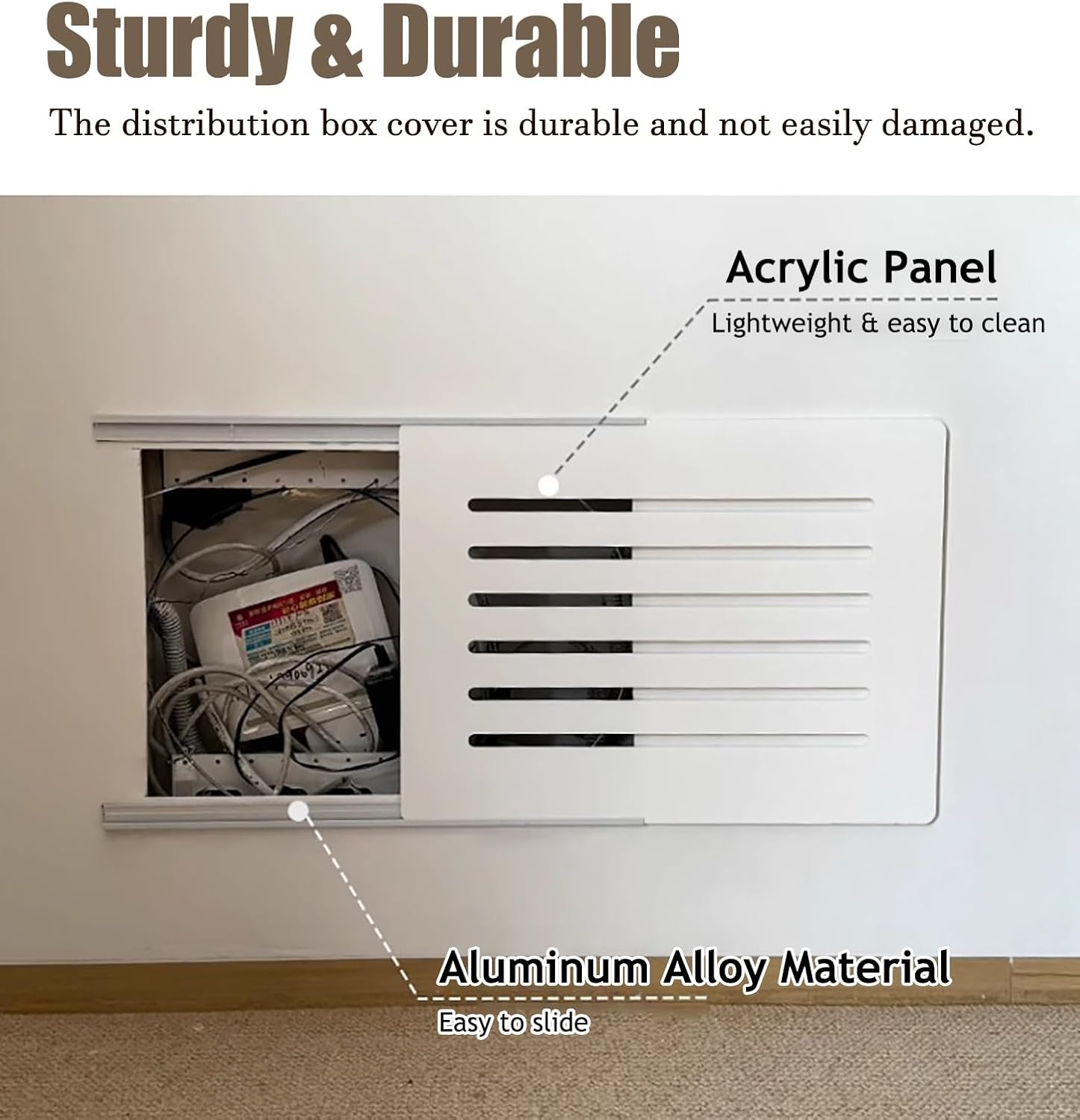 Electrical Panel Cover Circuit Breaker Panel Covers Slide Open, Acrylic Breaker Box Cover with Aluminum Alloy Rails, Single Color Electric Panel Cover for Wall Decor(Black4,60 x 50cm-23.6 x 19.7')