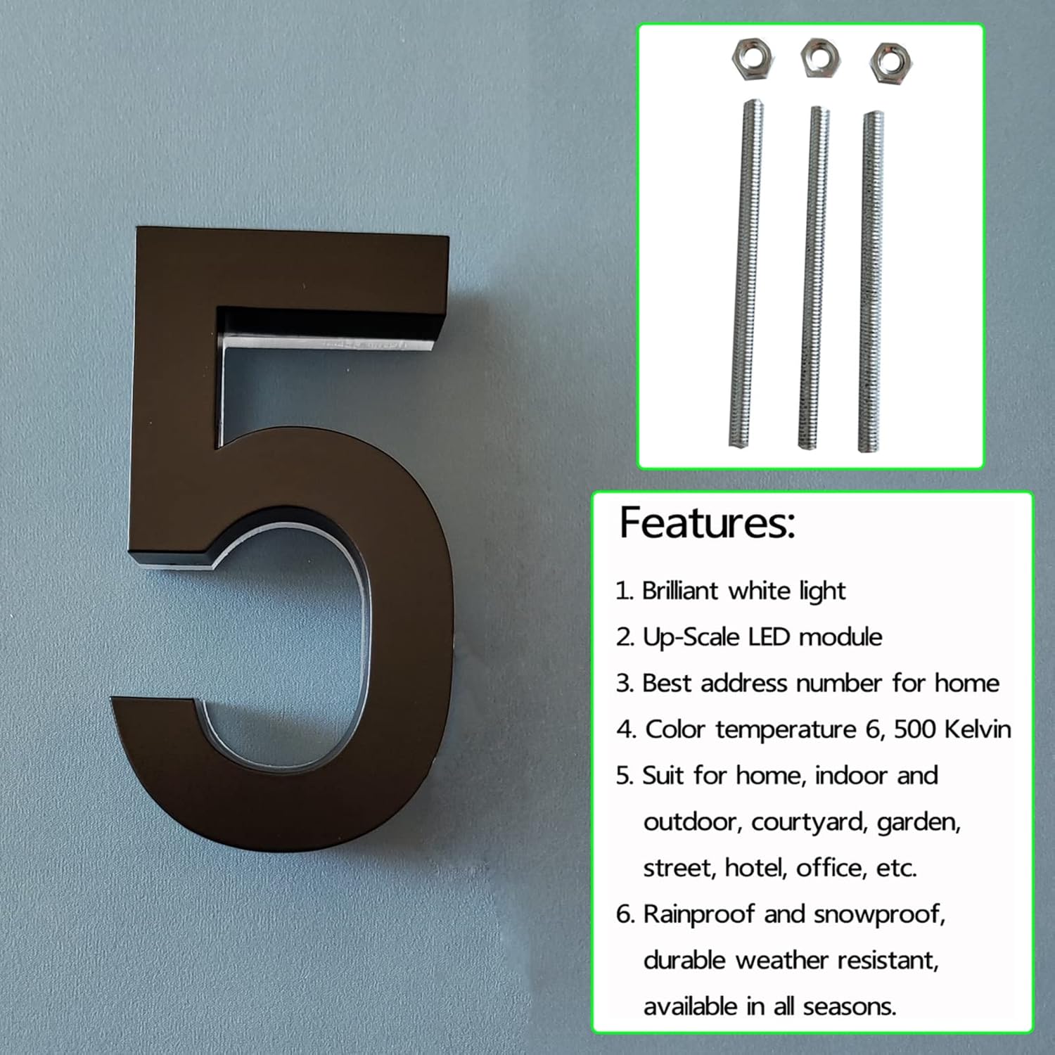 House Numbers, Stainless Steel, Up-Scale Quality, Backlit LED Illuminated Home Address Number, Lighted House Numbers, Modern Address Numbers, Black, White Light,18 Inch,2