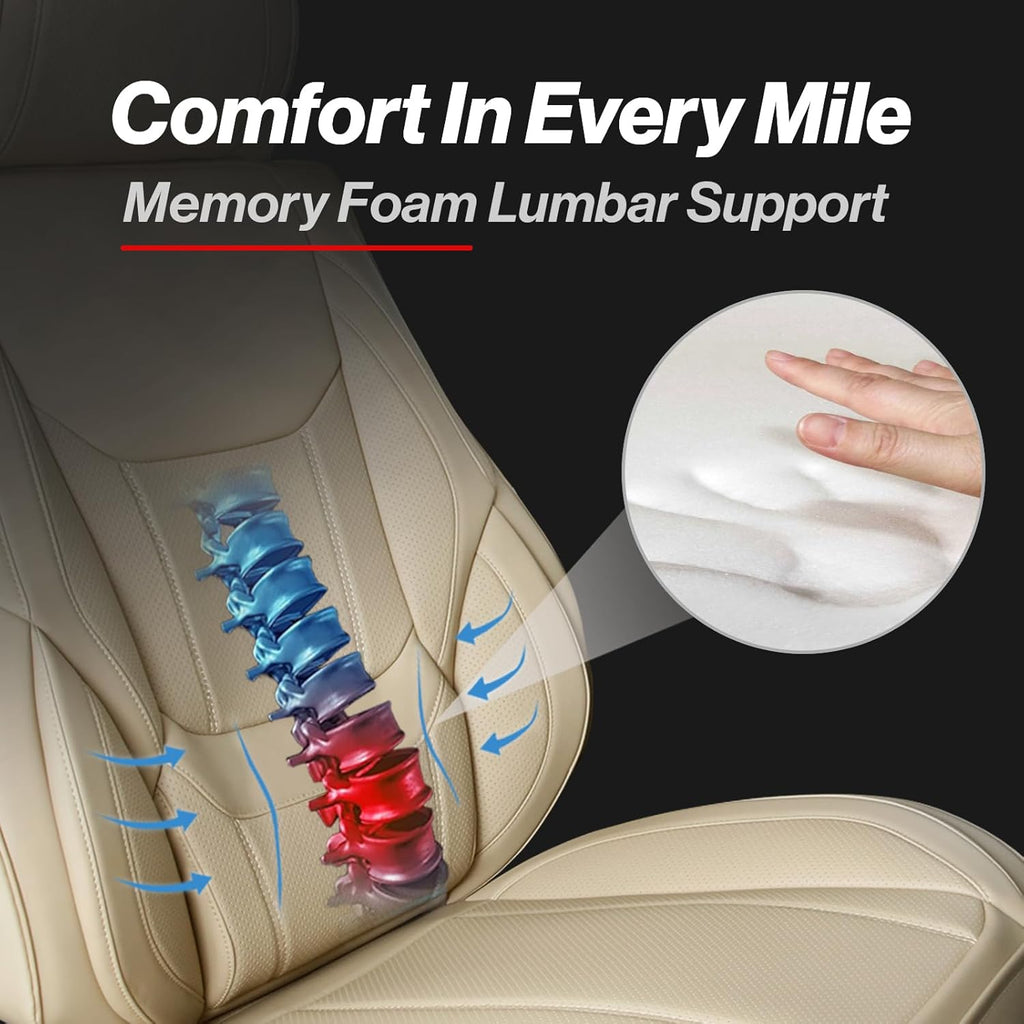 Coverland Custom Car Seat Covers Compatible with 2003-2008 Mazda, Mazda6 Sport Wagon - Premium Leather Non-Slip Memory Foam Waterproof Seat Cover Custom fit Interior Protector [Front-Beige]