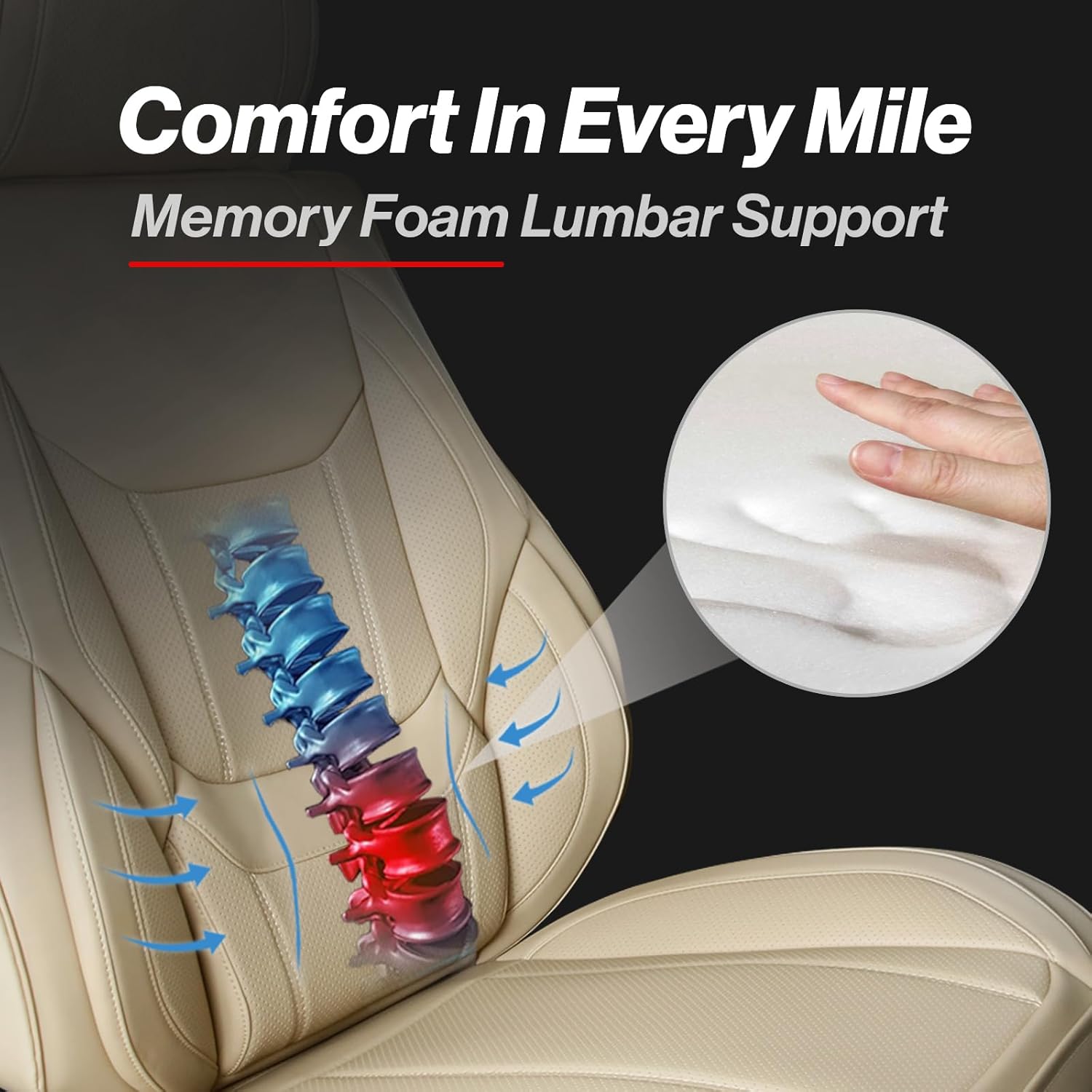 Coverland Custom Car Seat Covers Compatible with 2003-2008 Mazda, Mazda6 Sport Wagon - Premium Leather Non-Slip Memory Foam Waterproof Seat Cover Custom fit Interior Protector [Front-Beige]