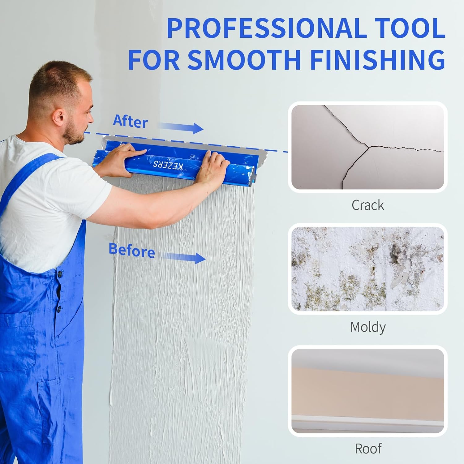 KEZERS Drywall Skimming Blade Set-7',10',14',16' & 24' Skimming Blades + 35'-81' Extension Handle, Stainless Steel Construction Knife,Smoothing Drywall Knife,Extruded Aluminum,High Impact End Caps