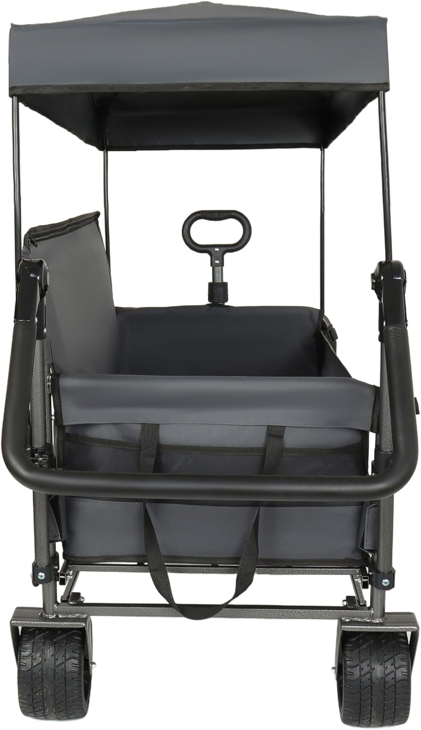3-in-1 Folding Utility Wagon with Bench Seats, Canopy & 180L Storage - 500lb Capacity, All-Terrain Heavy-Duty Cart (Gray)