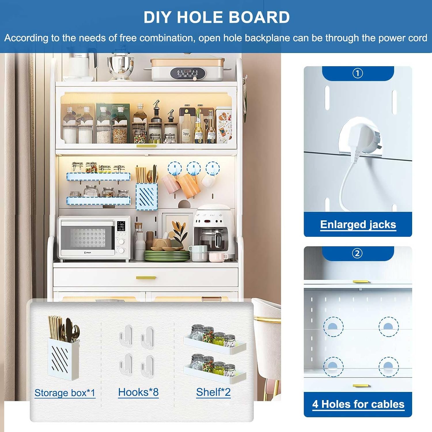 Generic Black,147.5×70cm/58×27.5in, Large Bakers Rack, 5 Tiers Microwave Stand with Drawer, Freestanding Kitchen Stand Coffee Bar Station Kitchen Storage Shelf Rack with Adjustable Shelf for Kitchen