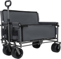 3 in 1 Convertible Folding Wagon Cart with Bench Seat Storage 500lbs Heavy Duty Utility Wagon, 180L Capacity All Terrain Wheels for Camping, Beach, Sports, Garden, Gray