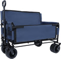 3-in-1 Heavy-Duty Convertible Folding Wagon Cart with Bench Seat & Storage – 500lb Capacity, 180L All-Terrain Wagon for Camping, Beach, Sports, & Garden – 360° Swivel Wheels (Dark Blue)