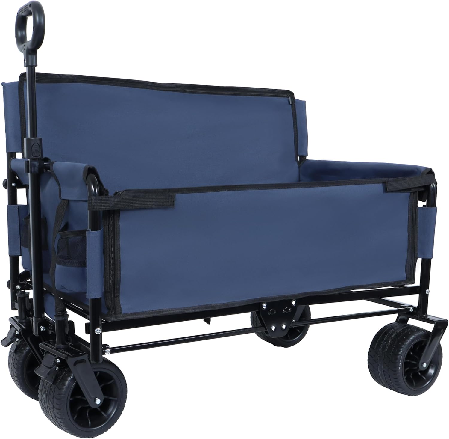3-in-1 Heavy-Duty Convertible Folding Wagon Cart with Bench Seat & Storage – 500lb Capacity, 180L All-Terrain Wagon for Camping, Beach, Sports, & Garden – 360° Swivel Wheels (Dark Blue)