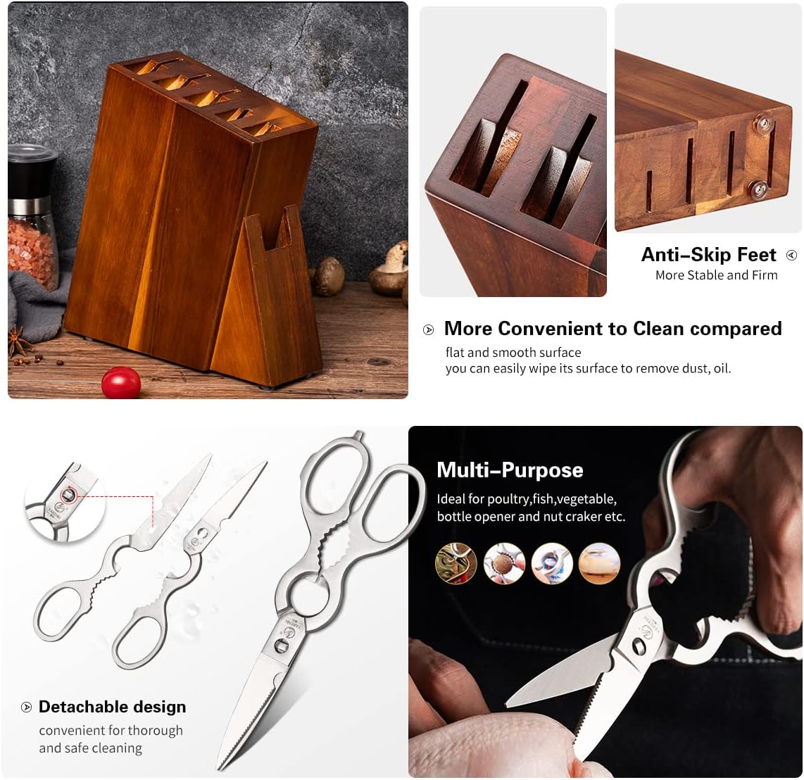 YARENH Kitchen Knife Set, 8 Piece Professional Damascus Chef Knives, Sharp High Carbon Stainless Steel Blade, 73 Layers, Full Tang, Dalbergia Wood Handle, Walnut Wooden Block and Sharpener Stone