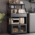 Freestanding Multi-Layer Kitchen Floor Cupboard，Microwave Storage Stand,Bakers Rack with Cabinet Made of Particle Board Kitchen Baker's Rack with Flip Door Cabinet and Drawer 4-Tier Freestan