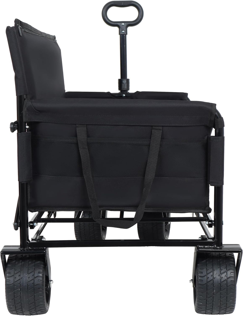 3-in-1 Convertible Folding Wagon Cart with Bench Seat & Storage, 500lb Capacity Heavy-Duty Utility Cart, 180L All-Terrain Wagon for Camping, Beach, Garden (Black)