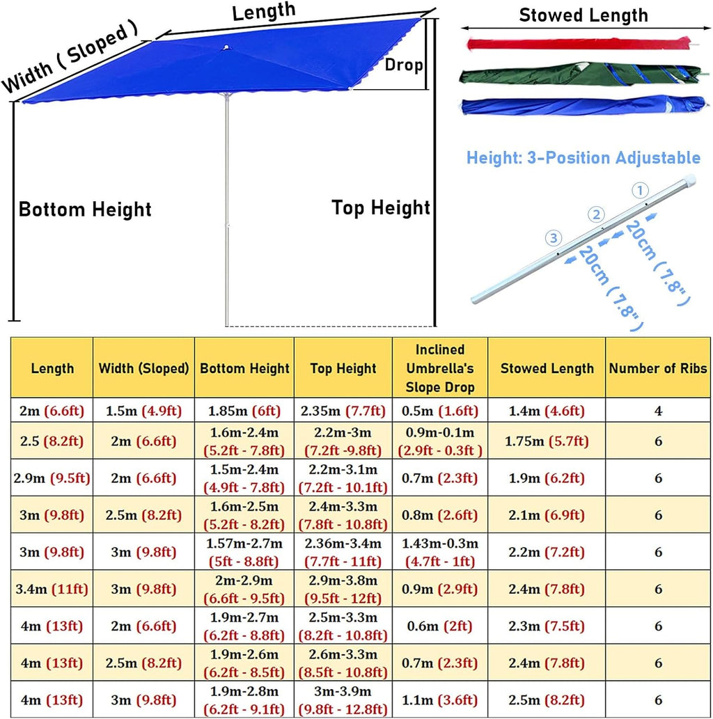 LXLZYXSF Tilted Large Commercial Umbrella for Storefronts/Stalls, Patio Outdoor Market Umbrellas with Base, Adjustable Height Temporary Canopy