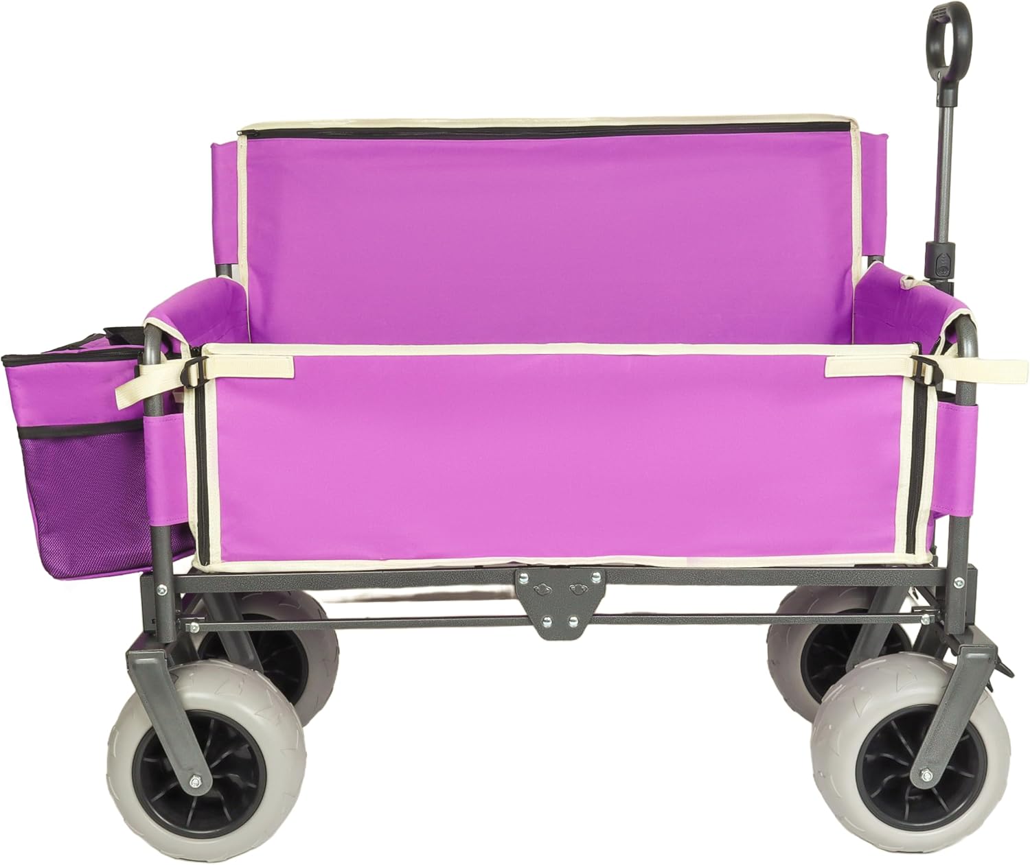 3-in-1 Heavy-Duty Folding Wagon with Convertible Bench Seat – 500lb Capacity, All-Terrain 9'x4' Beach Tires, Collapsible Design for Camping, Outdoor Events & Grocery Hauling (Purple)
