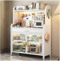 5 Tier White Bakers Rack with Adjustable Shelf Double Doors Drawer Kitchen Storage Stand for Microwave Coffee Bar Cabinet 147.5×80cm (White)