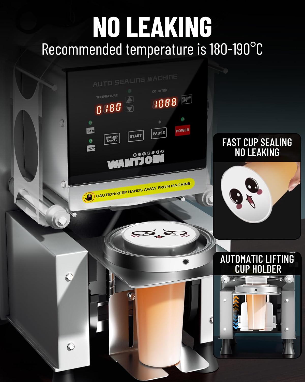WantJoin Cup Sealing Machine Full Automatic Cup Sealer Machine 90/95mm 35.4/37.4in Electric Cup Sealing Machine 500-650 Cups/H Digital Control LCD Panel Cup Sealer for Bubble Milk Tea Coffee Grey…